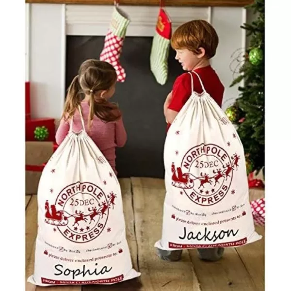 imageOurWarm 2PCS Large Christmas Gifts Bags Canvas Blank Storage Bags with Drawstring for Christmas Holiday Party Decorations 28 x 20 Inch