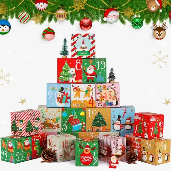 imageOurWarm DIY Christmas Advent Calendar Boxes 24 Days Empty Advent Calendar to Fill Christmas Countdown Gift Candy Box Cardboard Fillable Advent Calendar for Family Kids Xmas Holiday Decor