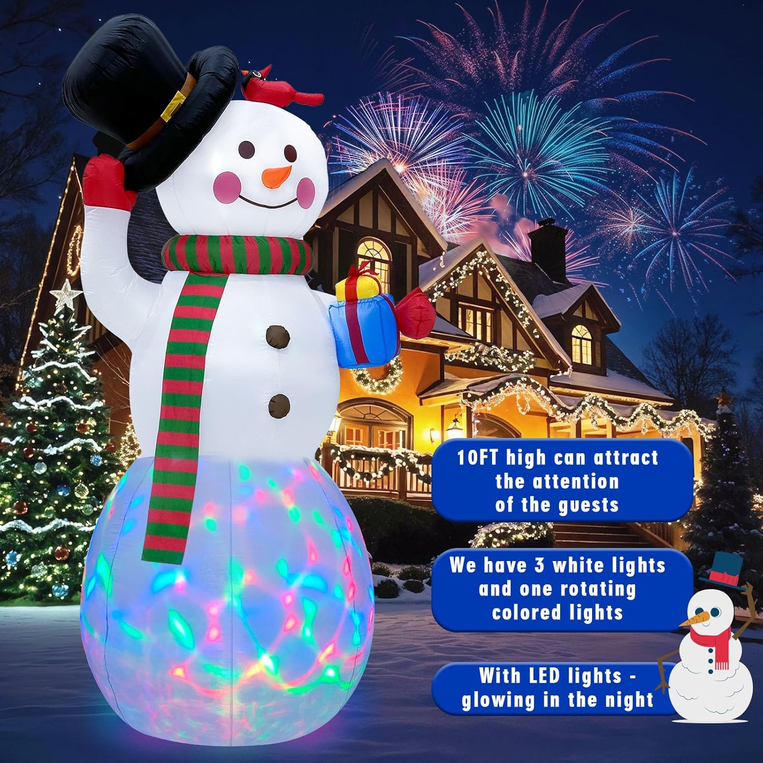 imageOurWarm 10FT Snowman Inflatable Christmas Decorations Outdoor Giant Christmas Yard Decorations Blow Ups Snowman Tipping His Hat Builtin Rotating Colored Lights Xmas Inflatable for Garden Patio Lawn10FT Snowman