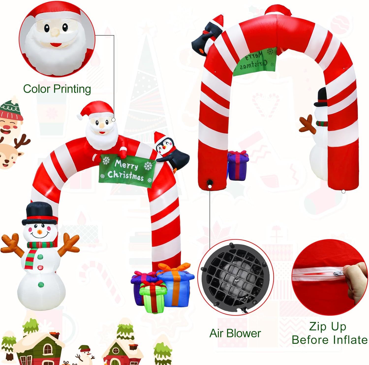imageOurWarm 10FT Snowman Inflatable Christmas Decorations Outdoor Giant Christmas Yard Decorations Blow Ups Snowman Tipping His Hat Builtin Rotating Colored Lights Xmas Inflatable for Garden Patio LawnCandy Cane Arch
