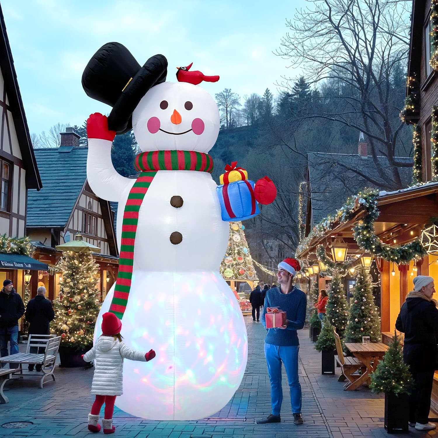 imageOurWarm 10FT Snowman Inflatable Christmas Decorations Outdoor Giant Christmas Yard Decorations Blow Ups Snowman Tipping His Hat Builtin Rotating Colored Lights Xmas Inflatable for Garden Patio Lawn10FT Snowman