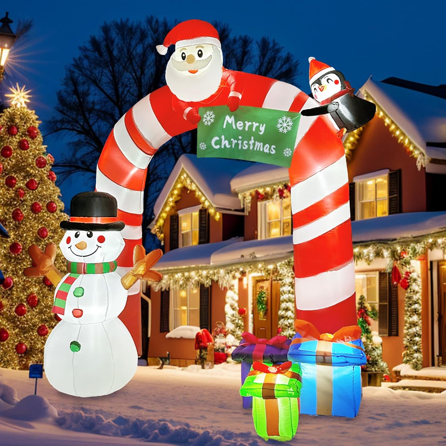 imageOurWarm 10FT Snowman Inflatable Christmas Decorations Outdoor Giant Christmas Yard Decorations Blow Ups Snowman Tipping His Hat Builtin Rotating Colored Lights Xmas Inflatable for Garden Patio LawnCandy Cane Arch