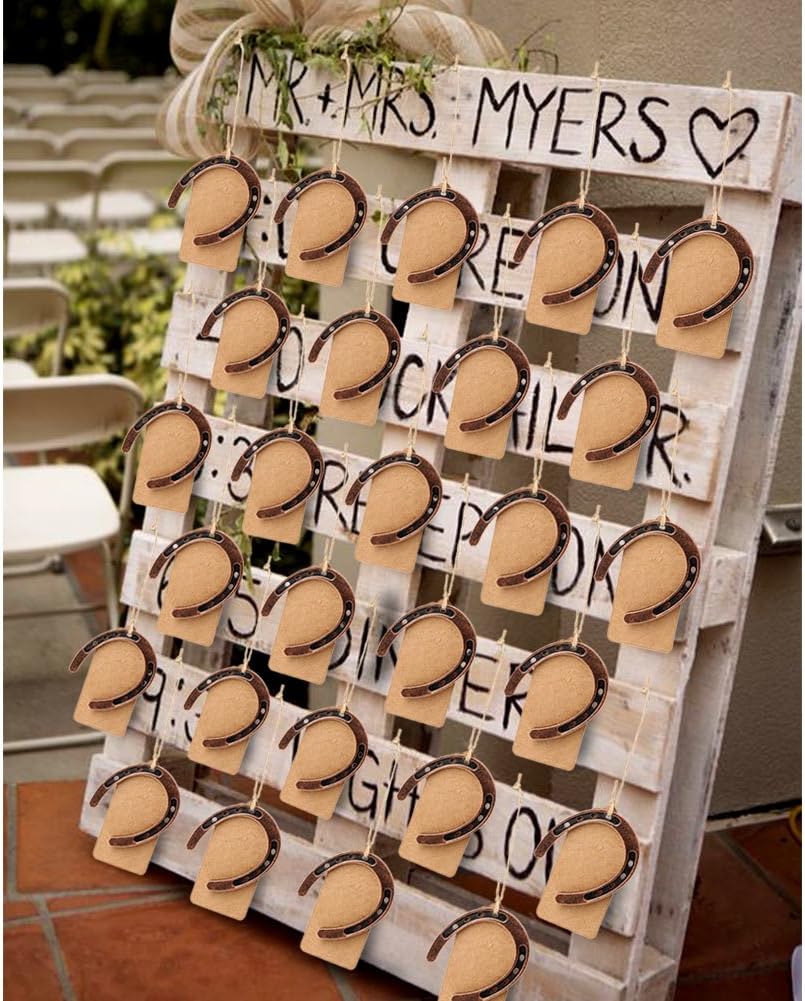 imageOurWarm 30PCS Good Lucky Horseshoe Wedding Favors for Guests Vintage Craft Metal Horseshoe Decor with Kraft Gift Tags for Rustic Wedding Birthday Kentucky Derby Party Decorations