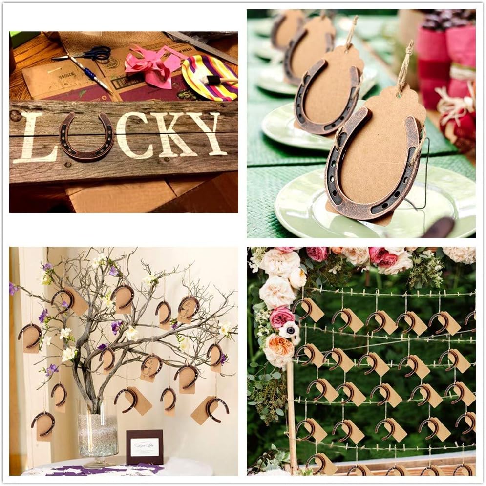 imageOurWarm 30PCS Good Lucky Horseshoe Wedding Favors for Guests Vintage Craft Metal Horseshoe Decor with Kraft Gift Tags for Rustic Wedding Birthday Kentucky Derby Party Decorations