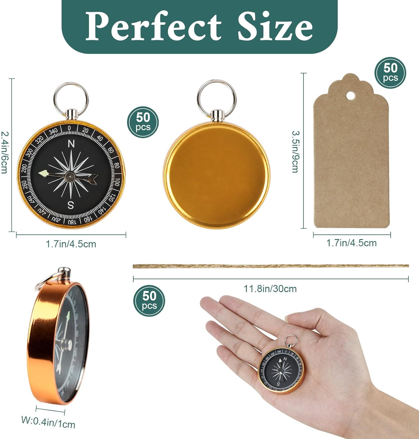 imageOurWarm 50pcs Compass Wedding Favors for Guests Compass Souvenir Gift with Kraft Tags for Travel Themed Party Decorations Nautical Christmas Ornaments