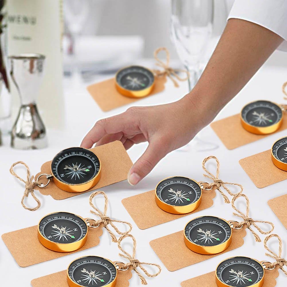 imageOurWarm 50pcs Compass Wedding Favors for Guests Compass Souvenir Gift with Kraft Tags for Travel Themed Party Decorations Nautical Christmas Ornaments