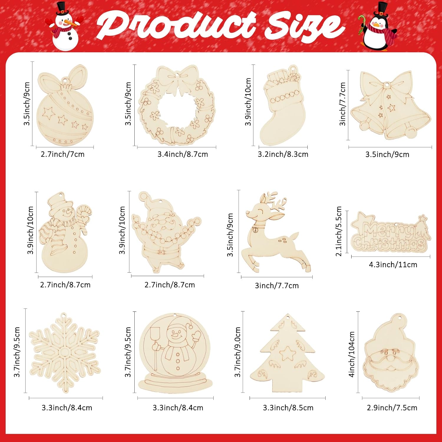 imageOurWarm 60PCS Unfinished Wooden Christmas Ornaments 12 Styles DIY Blank Wood Ornaments Crafts Kit with Colored Markers to Paint Christmas Tree Decorations Holiday Gift for Kids Adults48