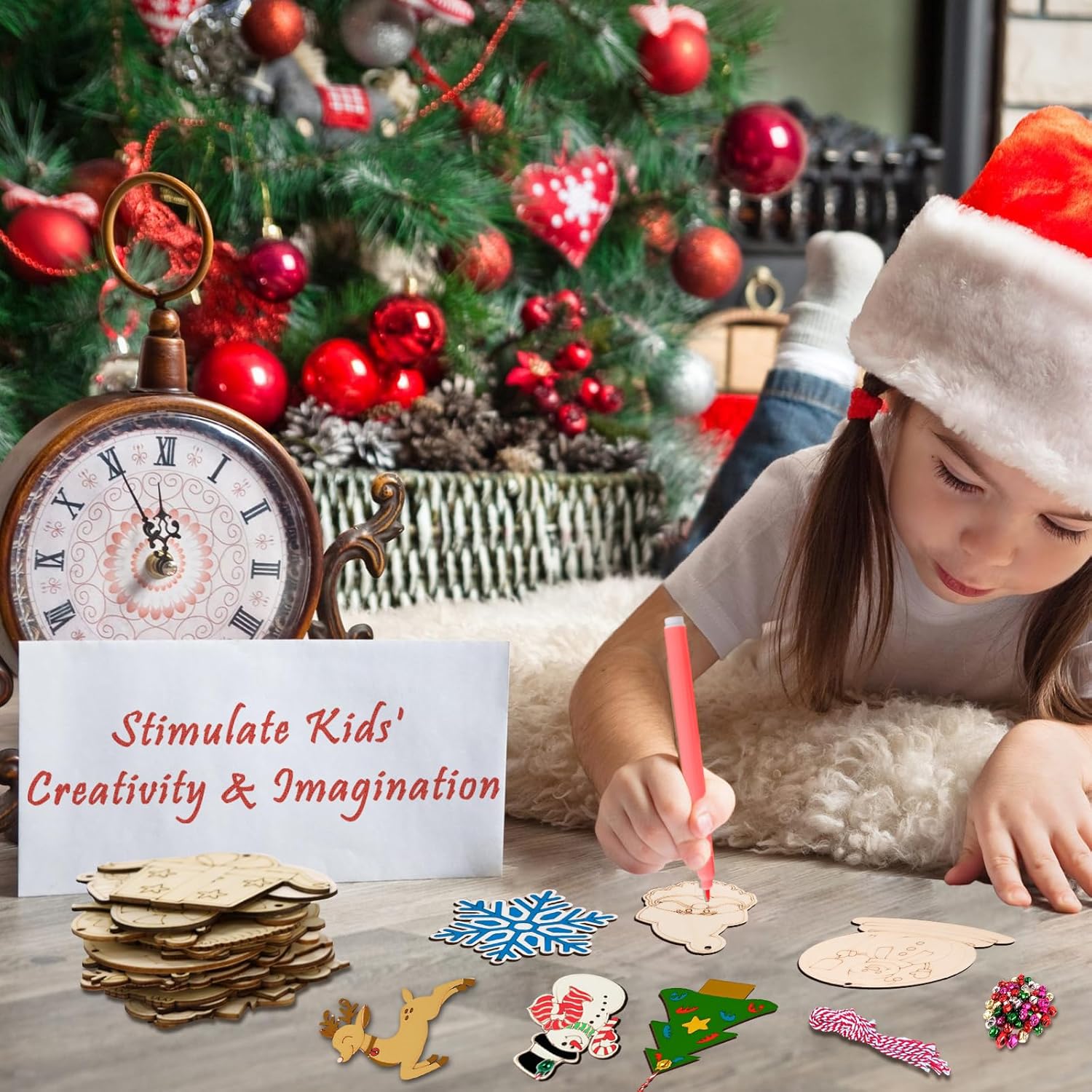 imageOurWarm 60PCS Unfinished Wooden Christmas Ornaments 12 Styles DIY Blank Wood Ornaments Crafts Kit with Colored Markers to Paint Christmas Tree Decorations Holiday Gift for Kids Adults48