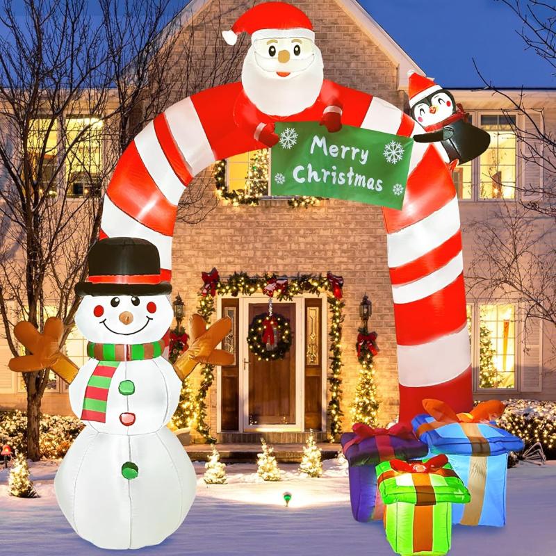 imageOurWarm 10FT Snowman Inflatable Christmas Decorations Outdoor Giant Christmas Yard Decorations Blow Ups Snowman Tipping His Hat Builtin Rotating Colored Lights Xmas Inflatable for Garden Patio LawnCandy Cane Arch