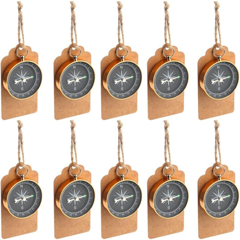 imageOurWarm 50pcs Compass Wedding Favors for Guests Compass Souvenir Gift with Kraft Tags for Travel Themed Party Decorations Nautical Christmas Ornaments