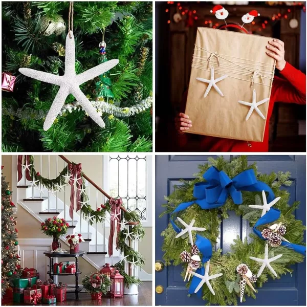 imageAytai 50pcs White Finger Starfish with Hemp Rope 4Inch Artificial Resin Pencil Starfish for Christmas Tree Hanging Ornaments DIY Craft Beach Wedding Christmas DecorationsWhite