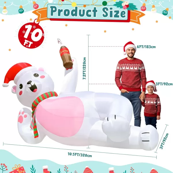 imageOurWarm 10FT Christmas Inflatables Lying Inflatable Polar Bear Christmas Decorations Cute Christmas Blow Ups Polar Bear Decor Builtin LED Lights for Yard Lawn Garden Outdoor Christmas Decor