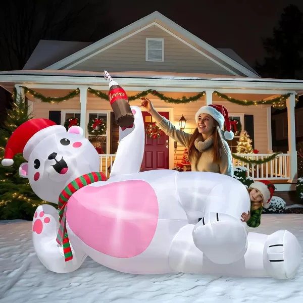 imageOurWarm 10FT Christmas Inflatables Lying Inflatable Polar Bear Christmas Decorations Cute Christmas Blow Ups Polar Bear Decor Builtin LED Lights for Yard Lawn Garden Outdoor Christmas Decor