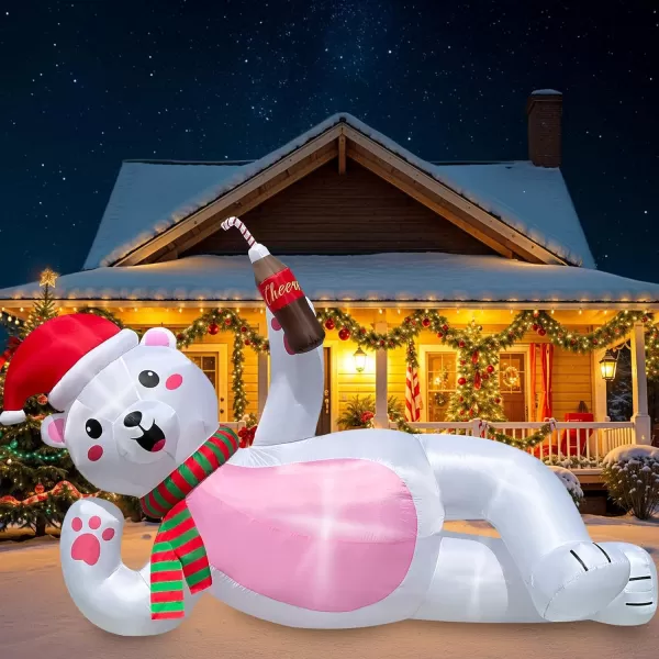 imageOurWarm 10FT Christmas Inflatables Lying Inflatable Polar Bear Christmas Decorations Cute Christmas Blow Ups Polar Bear Decor Builtin LED Lights for Yard Lawn Garden Outdoor Christmas Decor