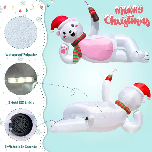 imageOurWarm 10FT Christmas Inflatables Lying Inflatable Polar Bear Christmas Decorations Cute Christmas Blow Ups Polar Bear Decor Builtin LED Lights for Yard Lawn Garden Outdoor Christmas Decor