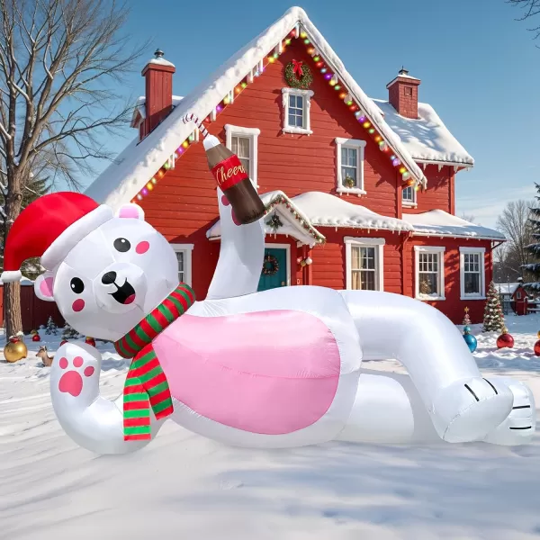 imageOurWarm 10FT Christmas Inflatables Lying Inflatable Polar Bear Christmas Decorations Cute Christmas Blow Ups Polar Bear Decor Builtin LED Lights for Yard Lawn Garden Outdoor Christmas Decor