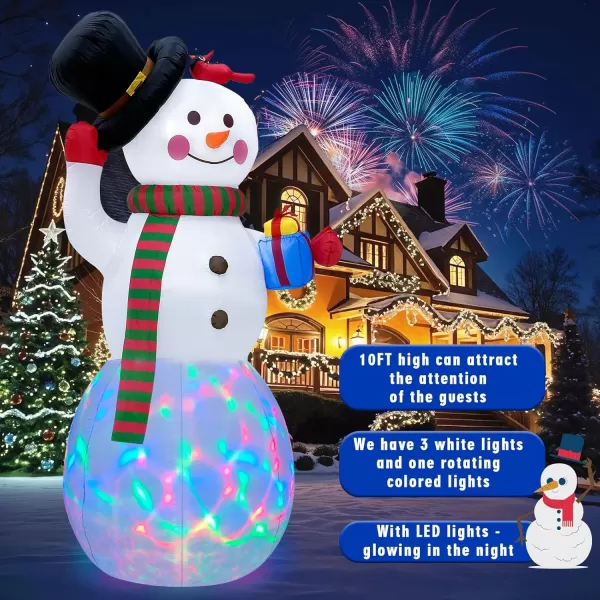 imageOurWarm 10FT Snowman Inflatable Christmas Decorations Outdoor Giant Christmas Yard Decorations Blow Ups Snowman Tipping His Hat Builtin Rotating Colored Lights Xmas Inflatable for Garden Patio Lawn10FT Snowman