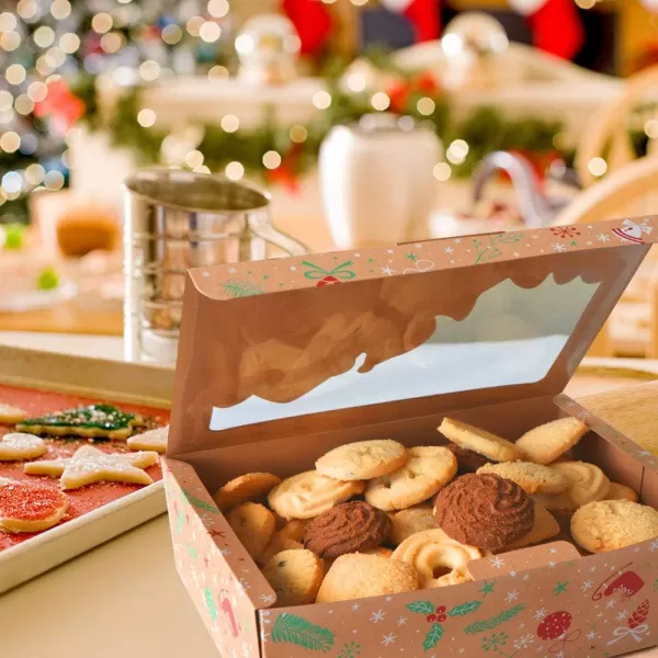 imageOurWarm 12 Pack Christmas Cookie Boxes with Window Large Holiday Food Bakery Treat Boxes for Gift Giving Pastry Candy Party Favors Christmas Kraft Gift Boxes with Ribbons and DIY Gift Tags