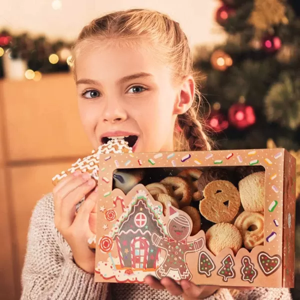 imageOurWarm 12 Pack Christmas Cookie Boxes with Window Large Holiday Food Bakery Treat Boxes for Gift Giving Pastry Candy Party Favors Christmas Kraft Gift Boxes with Ribbons and DIY Gift Tags