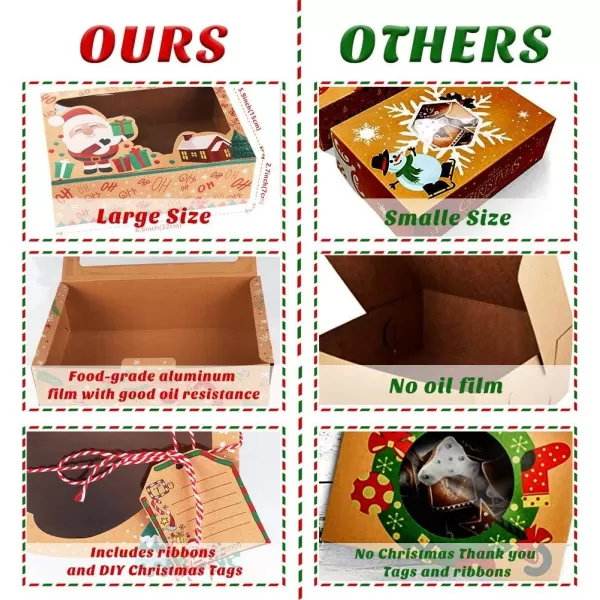 imageOurWarm 12 Pack Christmas Cookie Boxes with Window Large Holiday Food Bakery Treat Boxes for Gift Giving Pastry Candy Party Favors Christmas Kraft Gift Boxes with Ribbons and DIY Gift Tags