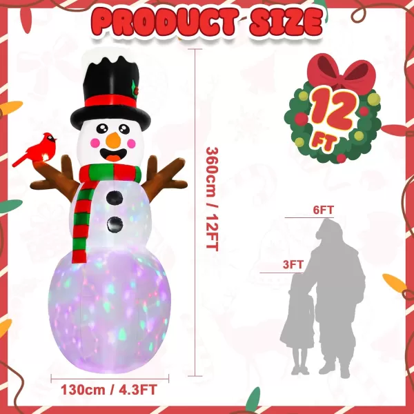 imageOurWarm 12FT Christmas Inflatable Snowman Christmas Decorations Giant Christmas inflatables Snowman Decor with Cardinal Christmas Blow Ups Builtin Rotating Color Lights for Outdoor Christmas Decor