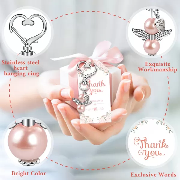 imageOurWarm 144Pcs Baby Shower Favors Including Cute Angel Keychains Favor Boxes and Thank You Cards for Baptism Favors Bridal Shower Favors Birthday Party Favors Wedding Favors for Guests Pink