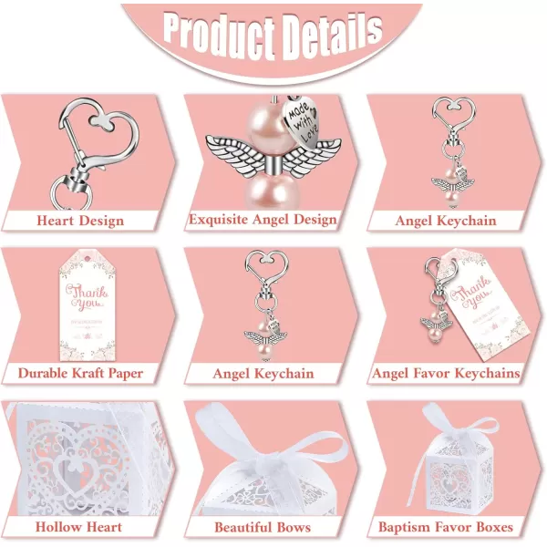 imageOurWarm 144Pcs Baby Shower Favors Including Cute Angel Keychains Favor Boxes and Thank You Cards for Baptism Favors Bridal Shower Favors Birthday Party Favors Wedding Favors for Guests Pink
