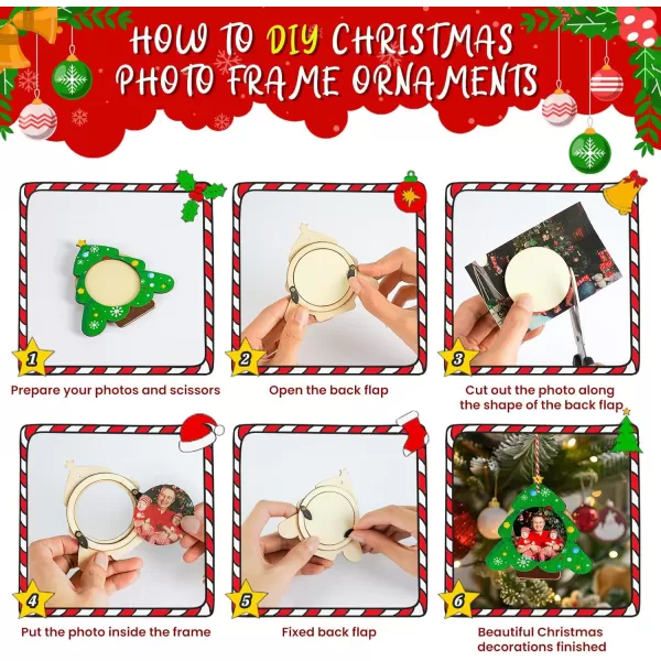 imageOurWarm 24Pcs Christmas Picture Frame Ornament Bulk DIY Hanging Wood Photo Ornaments for Christmas Tree Color Printing Personalized Wooden Christmas Ornaments for Xmas Home Presents Tree Decorations