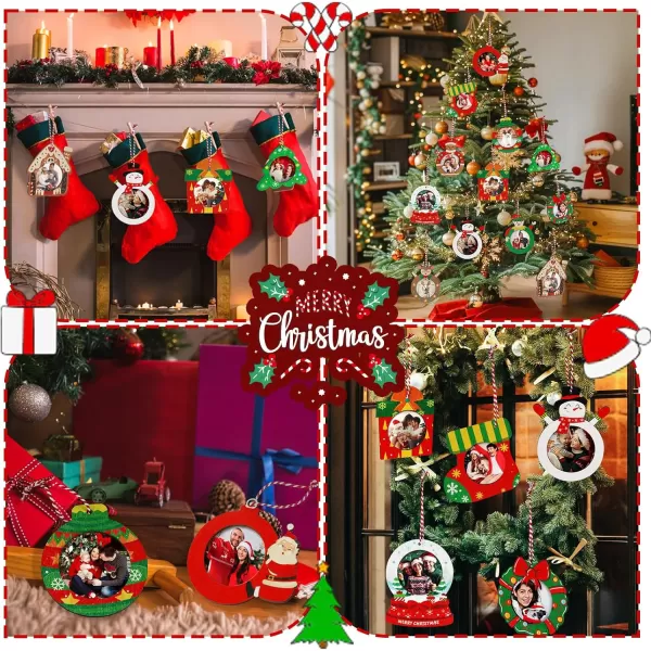 imageOurWarm 24Pcs Christmas Picture Frame Ornament Bulk DIY Hanging Wood Photo Ornaments for Christmas Tree Color Printing Personalized Wooden Christmas Ornaments for Xmas Home Presents Tree Decorations