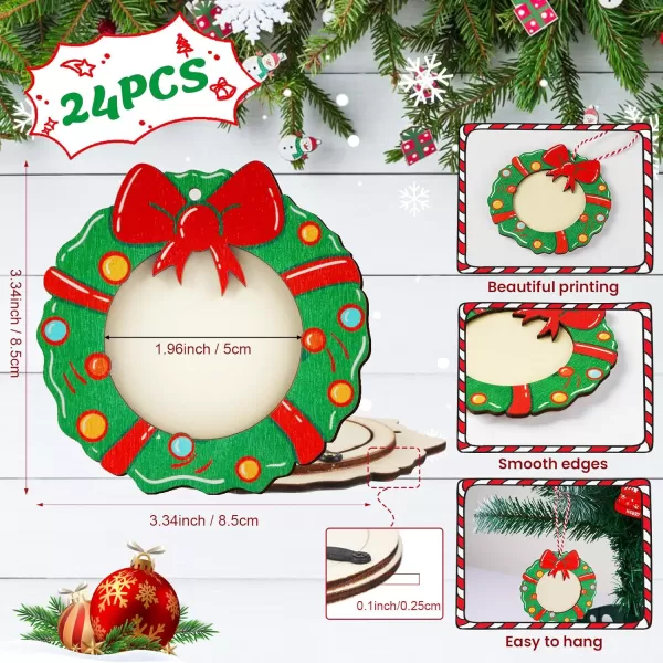 imageOurWarm 24Pcs Christmas Picture Frame Ornament Bulk DIY Hanging Wood Photo Ornaments for Christmas Tree Color Printing Personalized Wooden Christmas Ornaments for Xmas Home Presents Tree Decorations