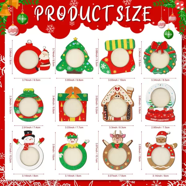 imageOurWarm 24Pcs Christmas Picture Frame Ornament Bulk DIY Hanging Wood Photo Ornaments for Christmas Tree Color Printing Personalized Wooden Christmas Ornaments for Xmas Home Presents Tree Decorations
