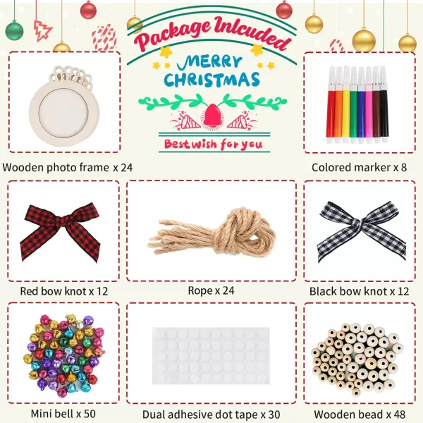 imageOurWarm 24Pcs Christmas Picture Frame Ornament DIY Wooden Photo Ornaments for Christmas Tree 2023 Unfinished Personalized Hanging Christmas Ornaments for Xmas Holiday Presents Tree Decorations