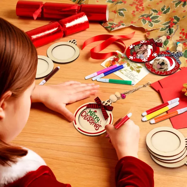 imageOurWarm 24Pcs Christmas Picture Frame Ornament DIY Wooden Photo Ornaments for Christmas Tree 2023 Unfinished Personalized Hanging Christmas Ornaments for Xmas Holiday Presents Tree Decorations