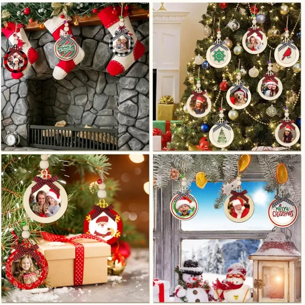 imageOurWarm 24Pcs Christmas Picture Frame Ornament DIY Wooden Photo Ornaments for Christmas Tree 2023 Unfinished Personalized Hanging Christmas Ornaments for Xmas Holiday Presents Tree Decorations
