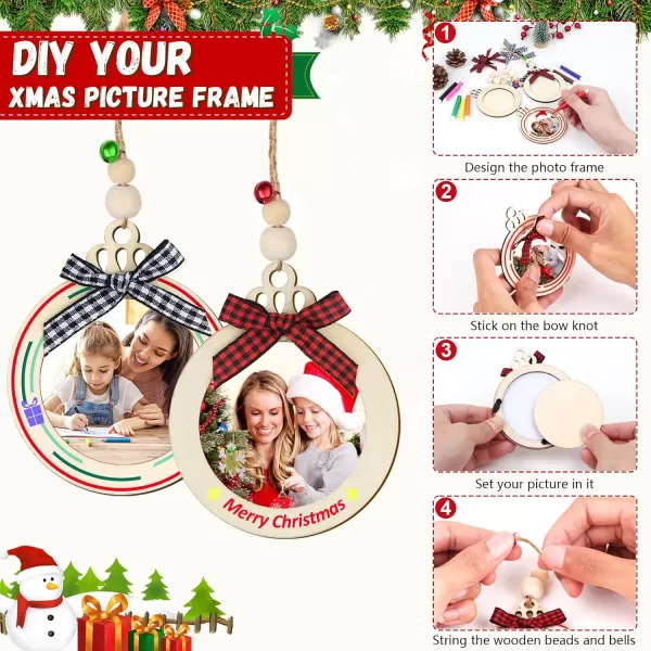imageOurWarm 24Pcs Christmas Picture Frame Ornament DIY Wooden Photo Ornaments for Christmas Tree 2023 Unfinished Personalized Hanging Christmas Ornaments for Xmas Holiday Presents Tree Decorations