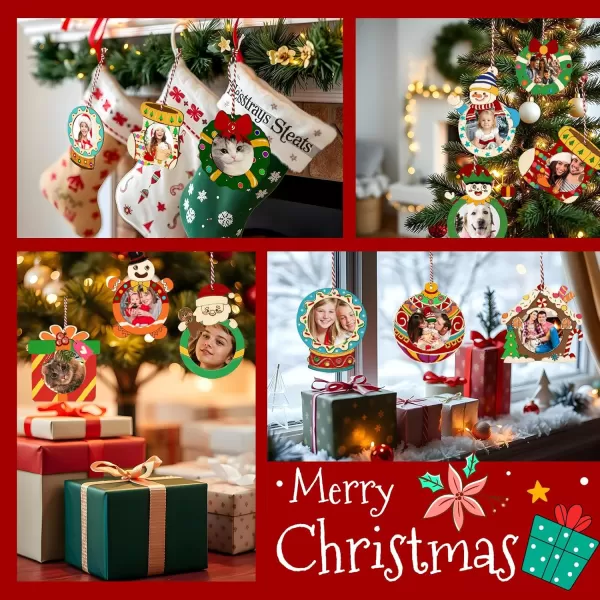 imageOurWarm 24Pcs Christmas Picture Frame Ornament Unfinished Wooden Photo Ornaments to Paint with stickers and Colored Markers DIY Personalized Wood Ornaments Making Kit for Tree Home Decorations
