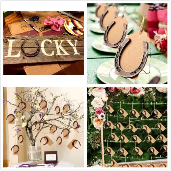 imageOurWarm 30PCS Good Lucky Horseshoe Wedding Favors for Guests Vintage Craft Metal Horseshoe Decor with Kraft Gift Tags for Rustic Wedding Birthday Kentucky Derby Party Decorations