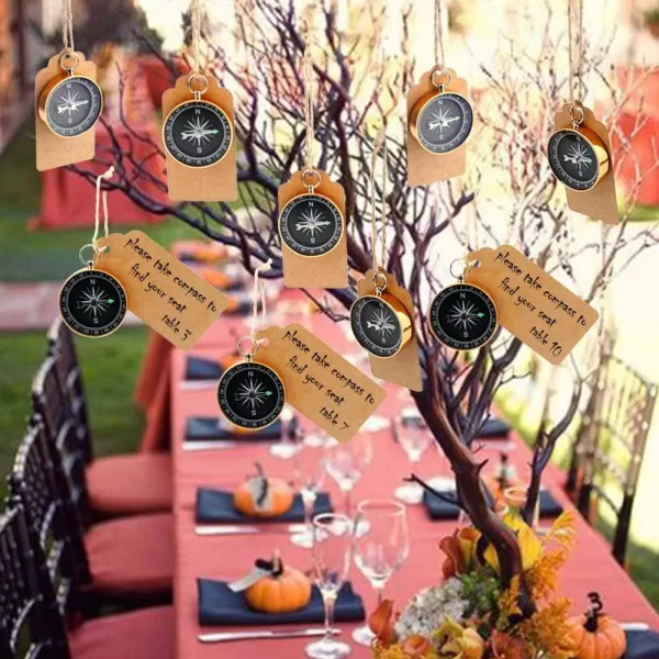 imageOurWarm 50pcs Compass Wedding Favors for Guests Compass Souvenir Gift with Kraft Tags for Travel Themed Party Decorations Nautical Christmas Ornaments