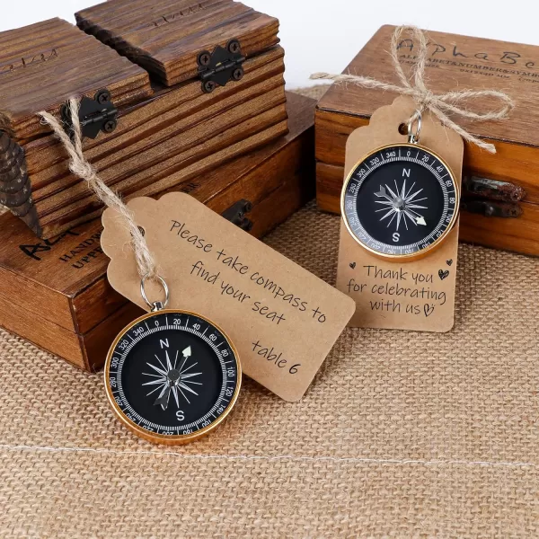 imageOurWarm 50pcs Compass Wedding Favors for Guests Compass Souvenir Gift with Kraft Tags for Travel Themed Party Decorations Nautical Christmas Ornaments