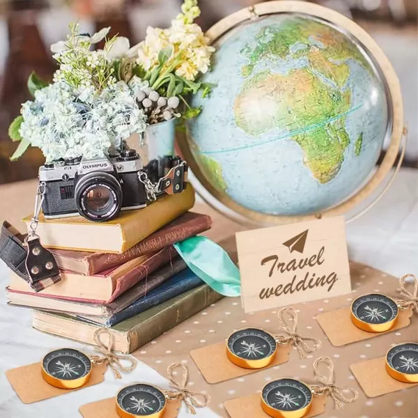imageOurWarm 50pcs Compass Wedding Favors for Guests Compass Souvenir Gift with Kraft Tags for Travel Themed Party Decorations Nautical Christmas Ornaments