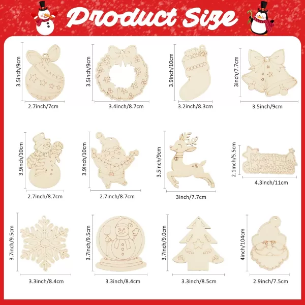 imageOurWarm 60PCS Unfinished Wooden Christmas Ornaments 12 Styles DIY Blank Wood Ornaments Crafts Kit with Colored Markers to Paint Christmas Tree Decorations Holiday Gift for Kids Adults48