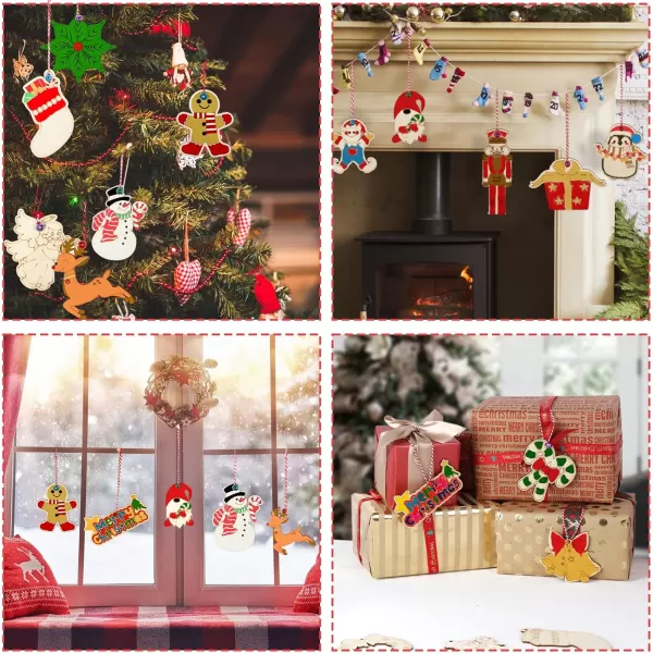 imageOurWarm 60PCS Unfinished Wooden Christmas Ornaments 12 Styles DIY Blank Wood Ornaments Crafts Kit with Colored Markers to Paint Christmas Tree Decorations Holiday Gift for Kids Adults48