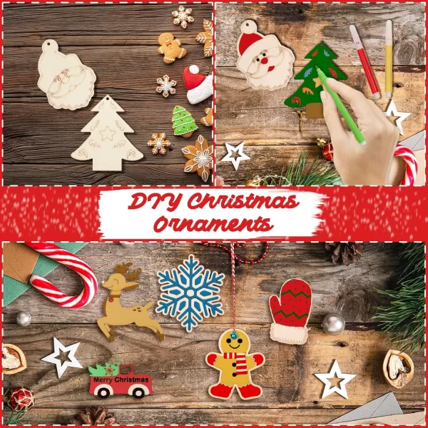 imageOurWarm 60PCS Unfinished Wooden Christmas Ornaments 12 Styles DIY Blank Wood Ornaments Crafts Kit with Colored Markers to Paint Christmas Tree Decorations Holiday Gift for Kids Adults48