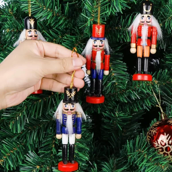 imageOurWarm 6Pcs Nutcracker Ornaments Wooden Nutcracker Figures Christmas Decorations for Xmas Tree Table Decor