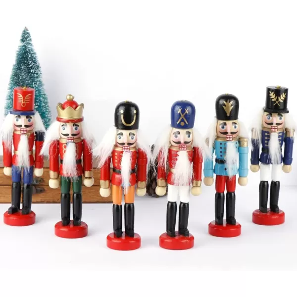 imageOurWarm 6Pcs Nutcracker Ornaments Wooden Nutcracker Figures Christmas Decorations for Xmas Tree Table Decor