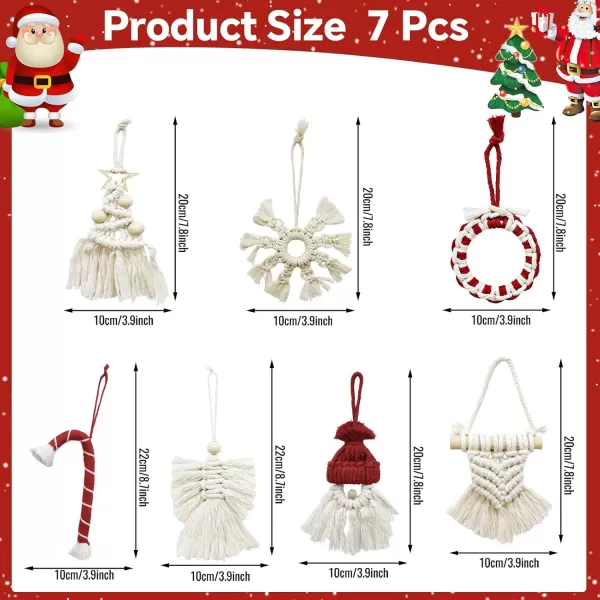 imageOurWarm 7Pcs Macrame Christmas Tree Ornaments Hanging Macrame Kit Christmas Tree Decorations Snowflakes Santa Claus Candy Cane Macrame Decor Boho Christmas Ornaments for Christmas Tree Decor
