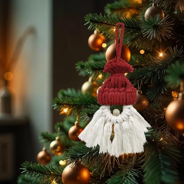 imageOurWarm 7Pcs Macrame Christmas Tree Ornaments Hanging Macrame Kit Christmas Tree Decorations Snowflakes Santa Claus Candy Cane Macrame Decor Boho Christmas Ornaments for Christmas Tree Decor
