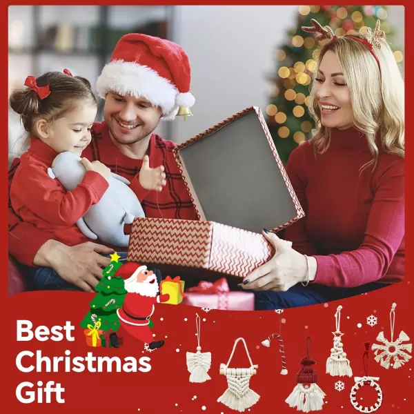 imageOurWarm 7Pcs Macrame Christmas Tree Ornaments Hanging Macrame Kit Christmas Tree Decorations Snowflakes Santa Claus Candy Cane Macrame Decor Boho Christmas Ornaments for Christmas Tree Decor
