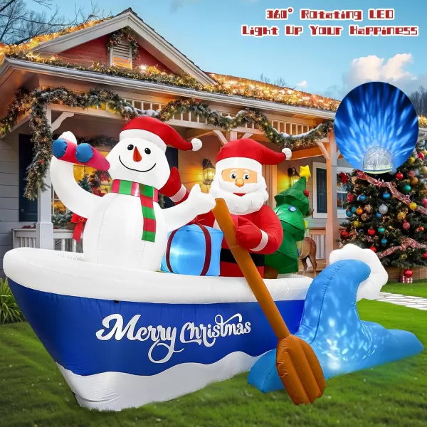 imageOurWarm 8FT Christmas Inflatable Outdoor Decoration Christmas Blow Ups Santa Rowing Boat with Snowman Xmas Inflatable Outdoor Holiday Yard Decoration with LEDs for Outside Indoor Party Garden Lawn