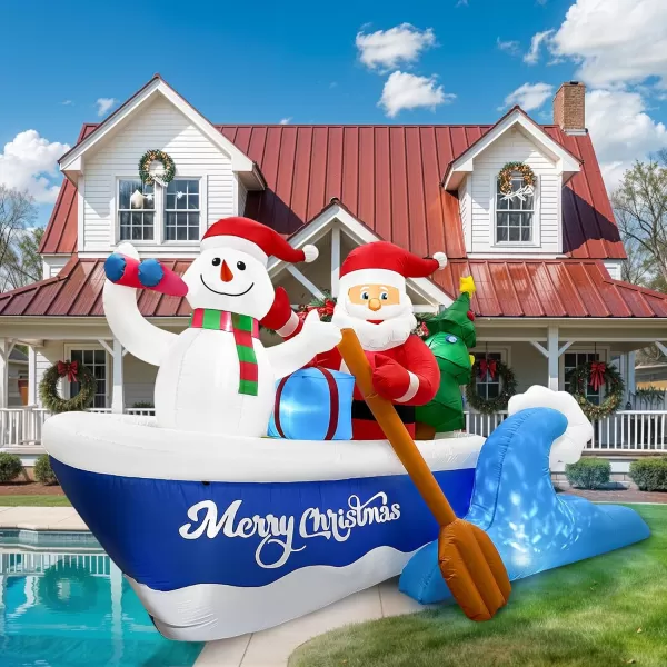 imageOurWarm 8FT Christmas Inflatable Outdoor Decoration Christmas Blow Ups Santa Rowing Boat with Snowman Xmas Inflatable Outdoor Holiday Yard Decoration with LEDs for Outside Indoor Party Garden Lawn